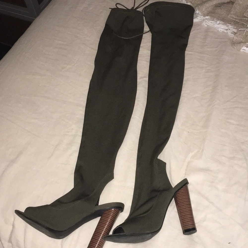 Thigh high peep toe boots